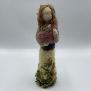 Needle Felted Handmade Mother Earth Nature With Child Figure 6.25"